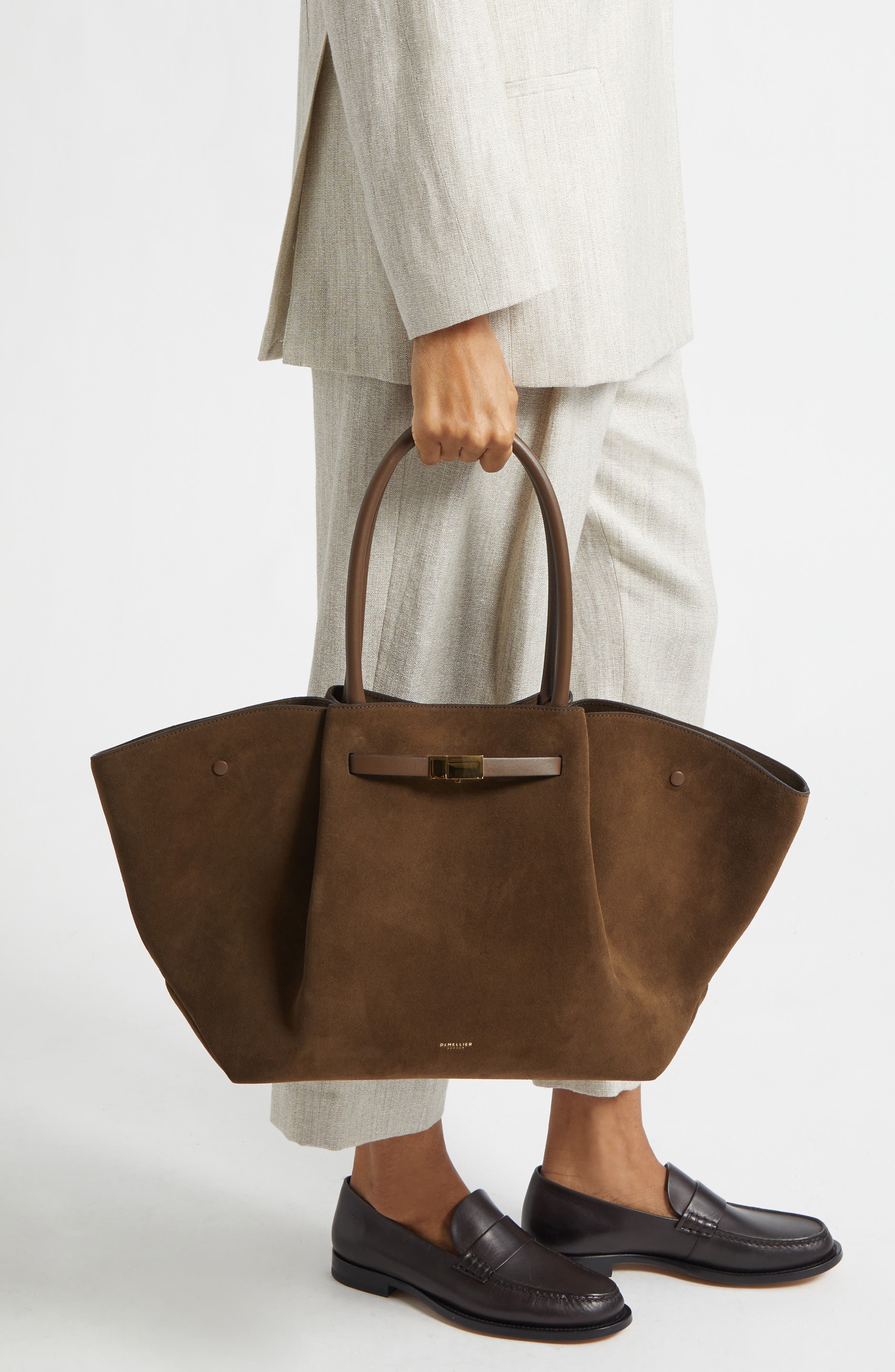 New York Leather East/West Tote, Alternate, color, SALT PEPPER/ MOCHA