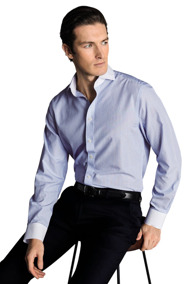 Winchester Guard Stripe Non-Iron Poplin Slim Fit Shirt Single Cuff, Alternate, color, Cornflower Blue
