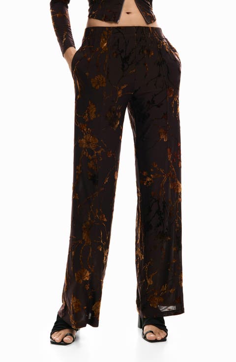 Burnout Floral Straight Leg Pants