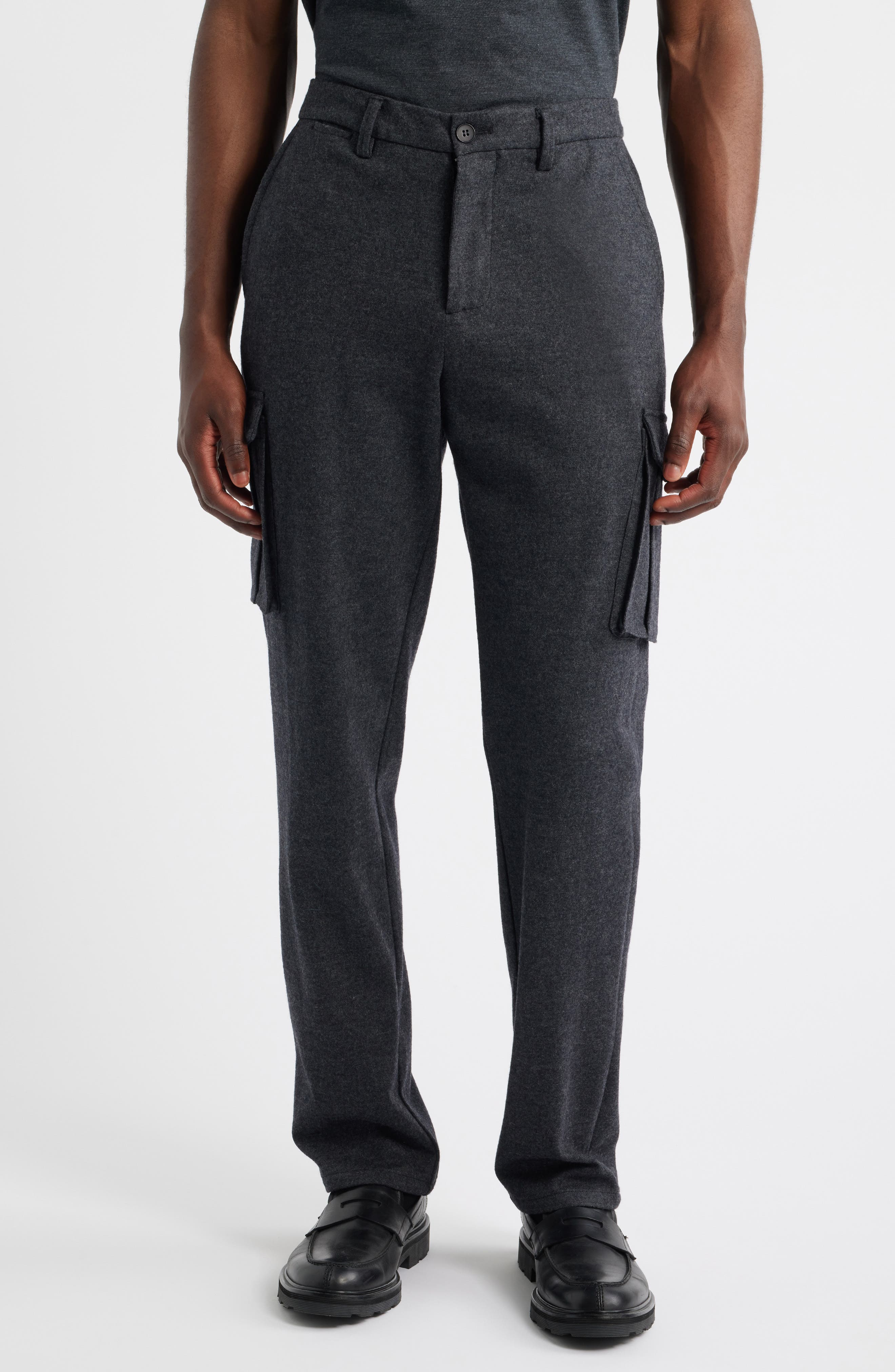 Brushed Knit Flat Front Cargo Pants