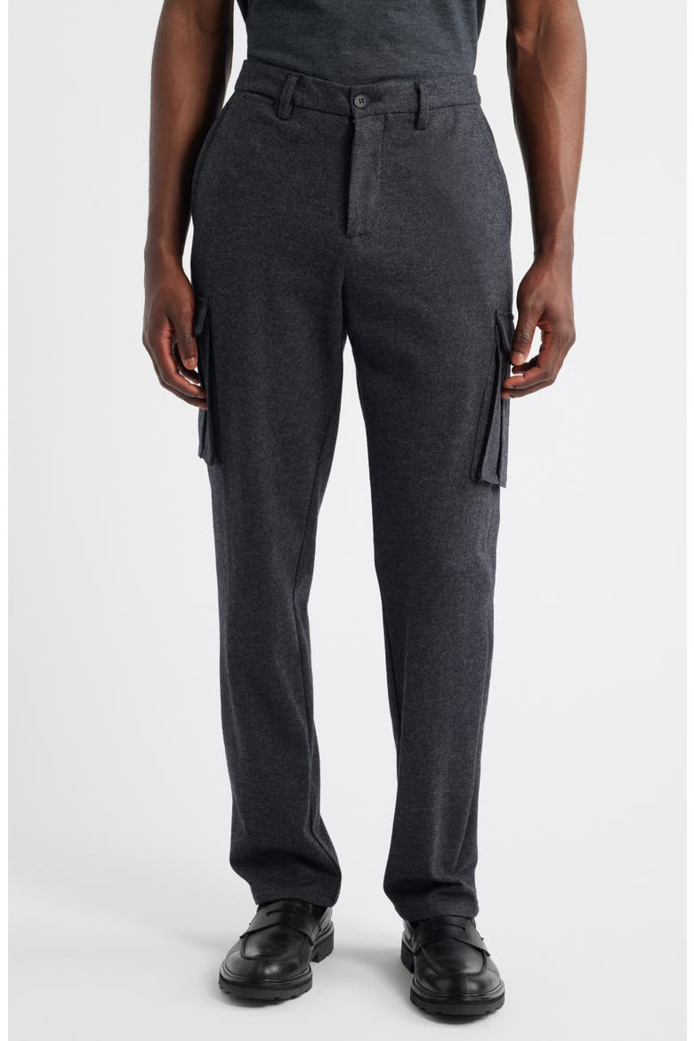 Brushed Knit Flat Front Cargo Pants, Main, color, BLACK MELANGE