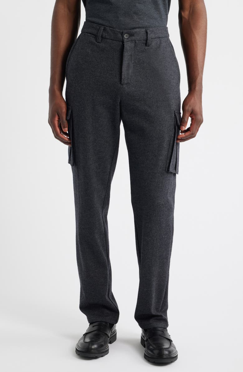 Bugatchi Brushed Knit Flat Front Cargo Pants, Main, color, Black Melange