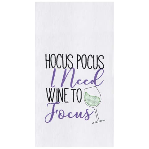 Hocus Pocus I Need Wine to Focus Halloween Embroidered Flour Sack Cotton Kitchen Towel