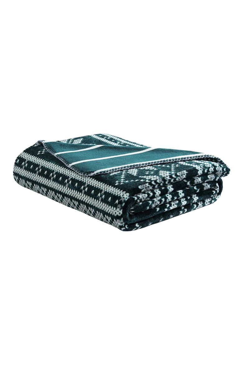 Fairisle Reversible Throw Blanket, Main, color, GREEN