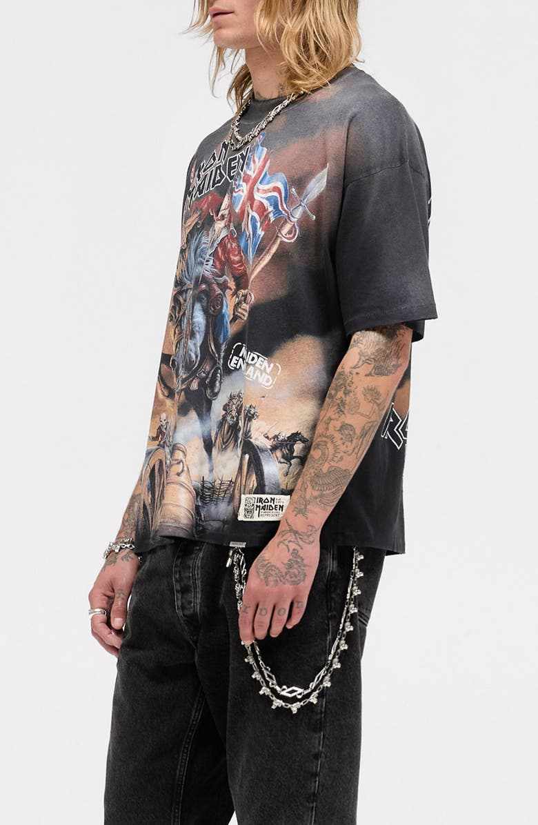 Represent Iron Maiden Steed Graphic T-Shirt, Alternate, color, Stained Black