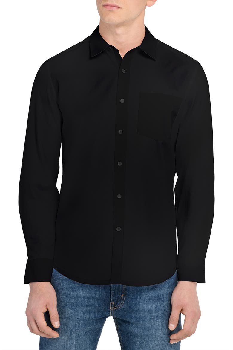 Hudson Reworked Slim Fit Solid Cotton Button-Up Shirt, Main, color, BLACK