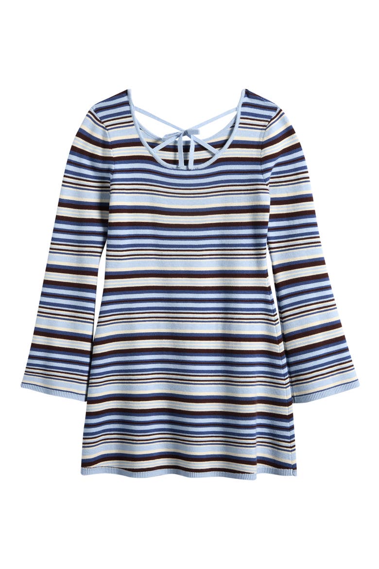 Kids' Striped Long Sleeved Dress, Alternate, color, BLUE BELL/ CHESTNUT COMBO