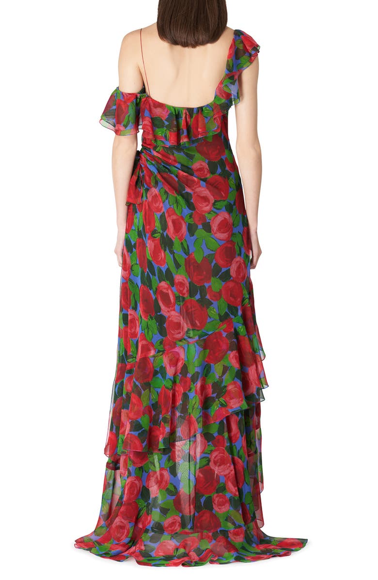 Carolina Herrera Rose Print Ruffle One Shoulder Silk Gown, Alternate, color,