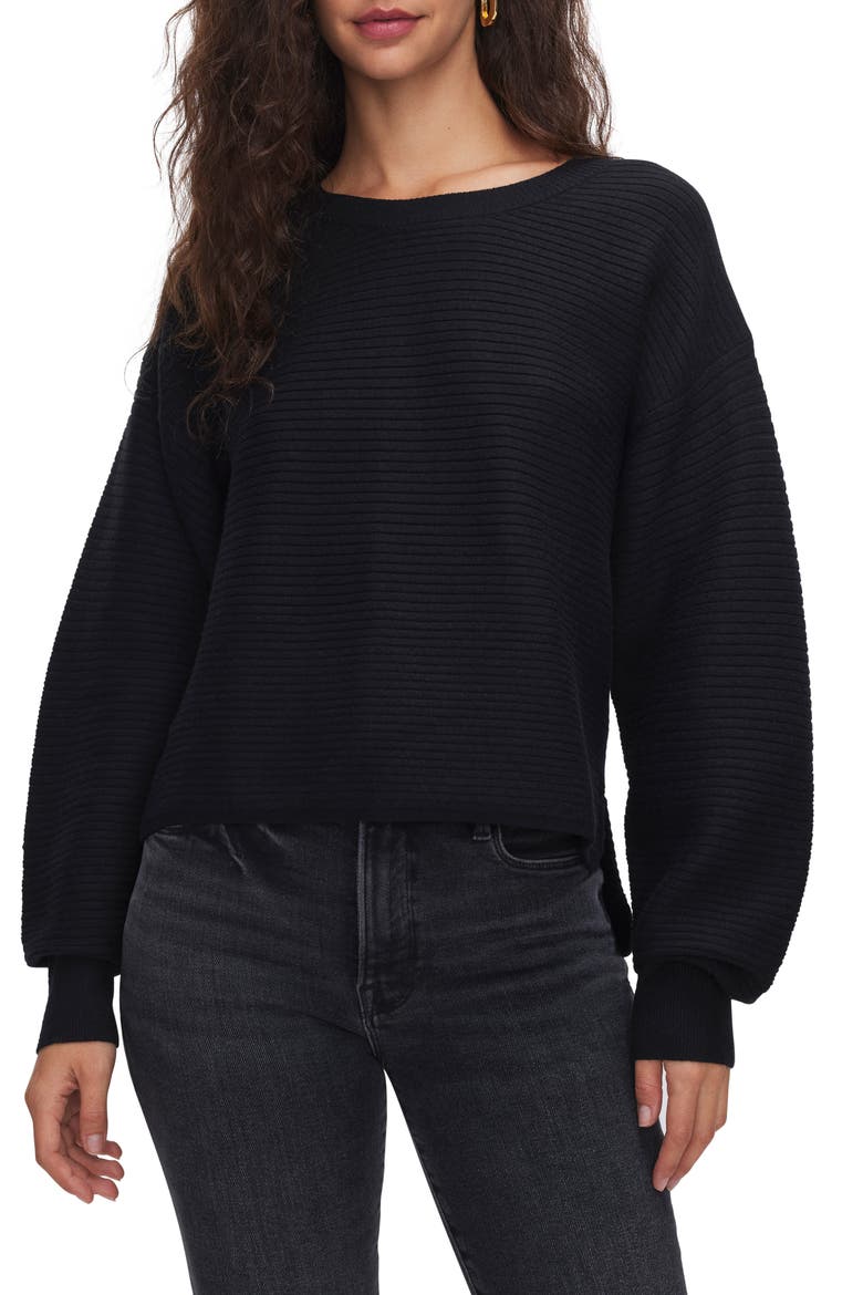 Rib Crewneck Sweater, Main, color, BLACK