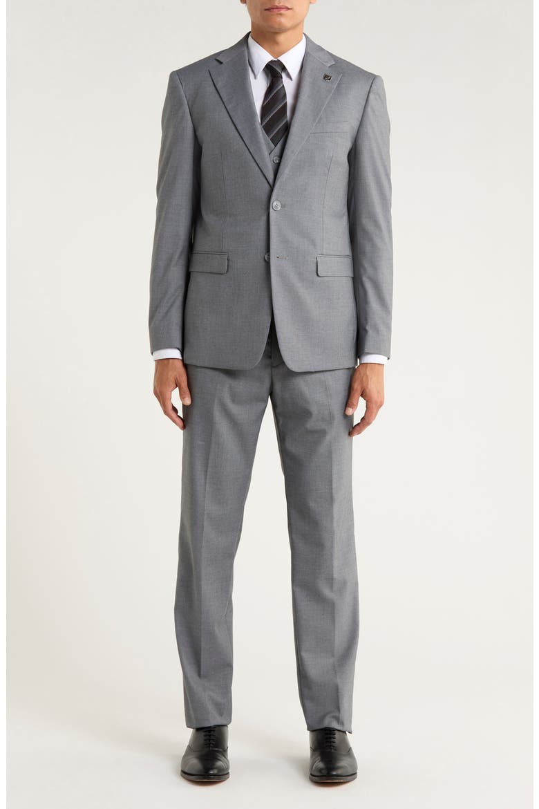 Grey Mélange 3-Piece Suit, Main, color, MID GREY