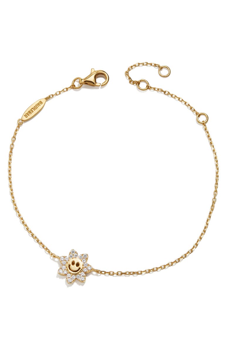 BaubleBar Cubic Zirconia Smile Face 18K Gold Vermeil Station Bracelet, Main, color,