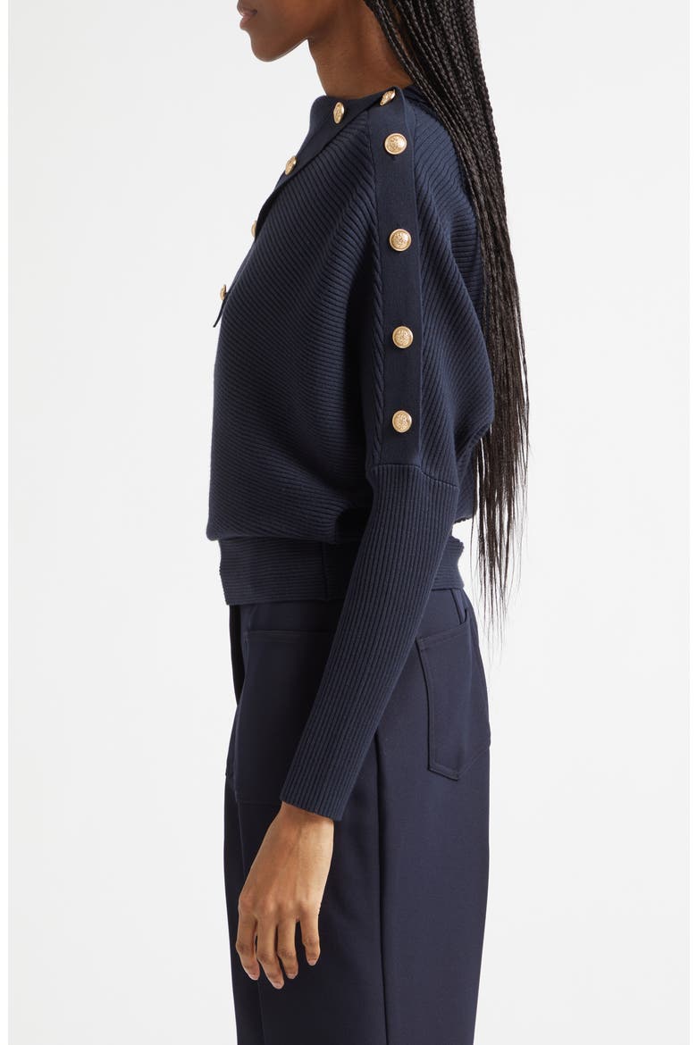 Lexi Button Shawl Rib Sweater, Alternate, color, NAVY