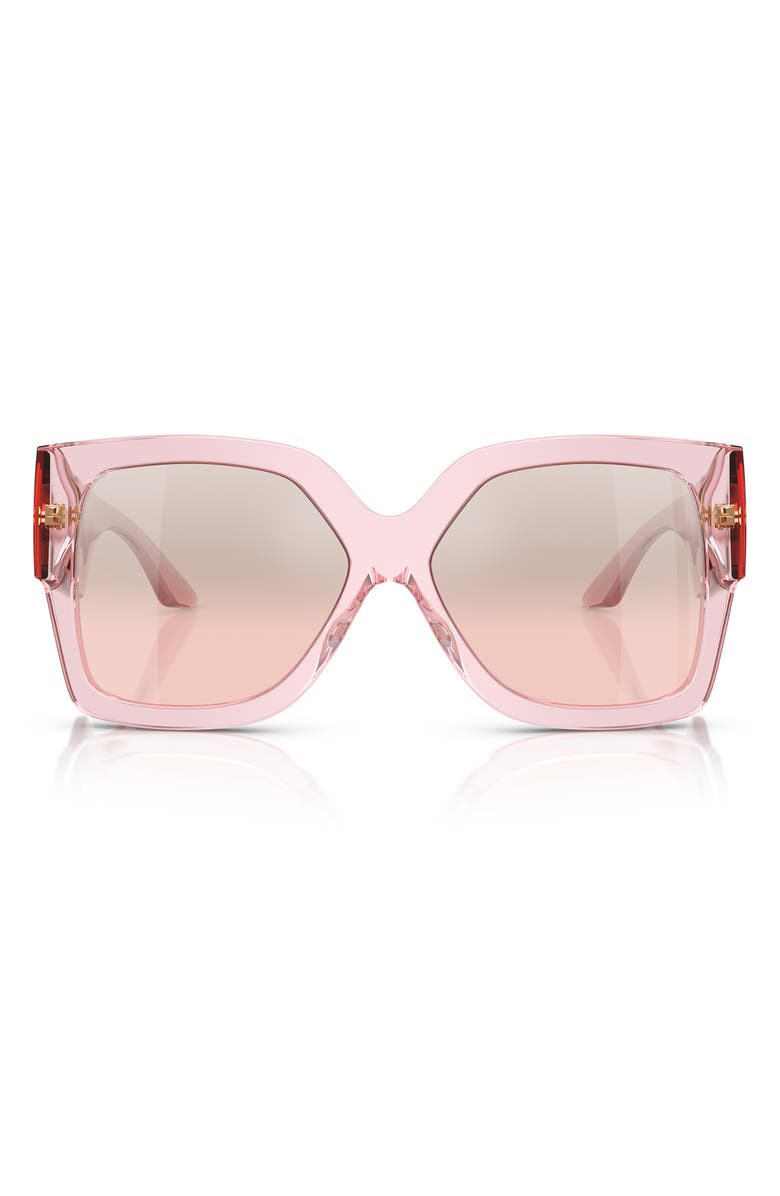 Versace 59mm Rectangular Sunglasses, Main, color, Transparent Pink / Light Pink Mirror Silver Grad