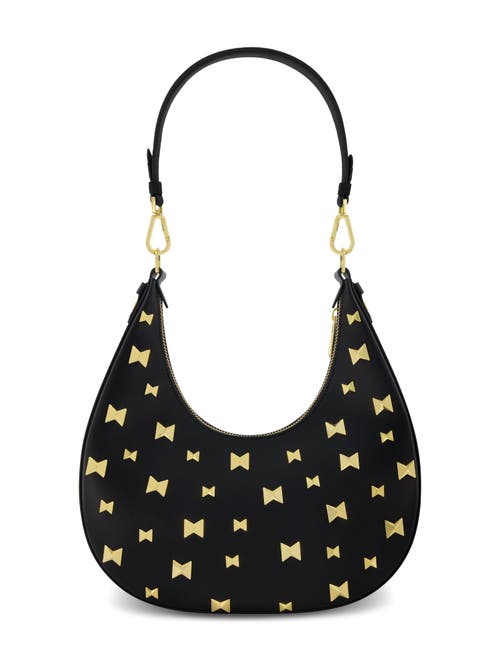 Mac Duggal Gold Plated Hardware Leather Hobo Bag In Black