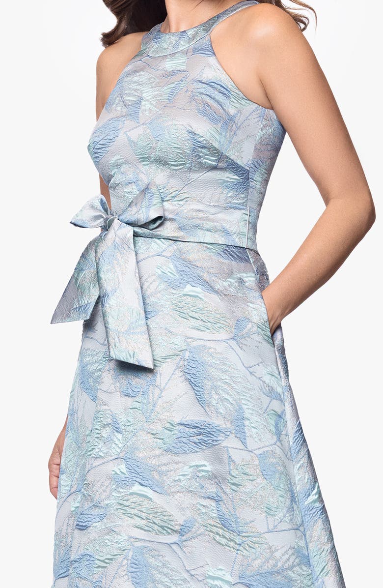 Betsy & Adam Bow Detail Leaf Brocade Ball Gown, Alternate, color, Sage/ Gold