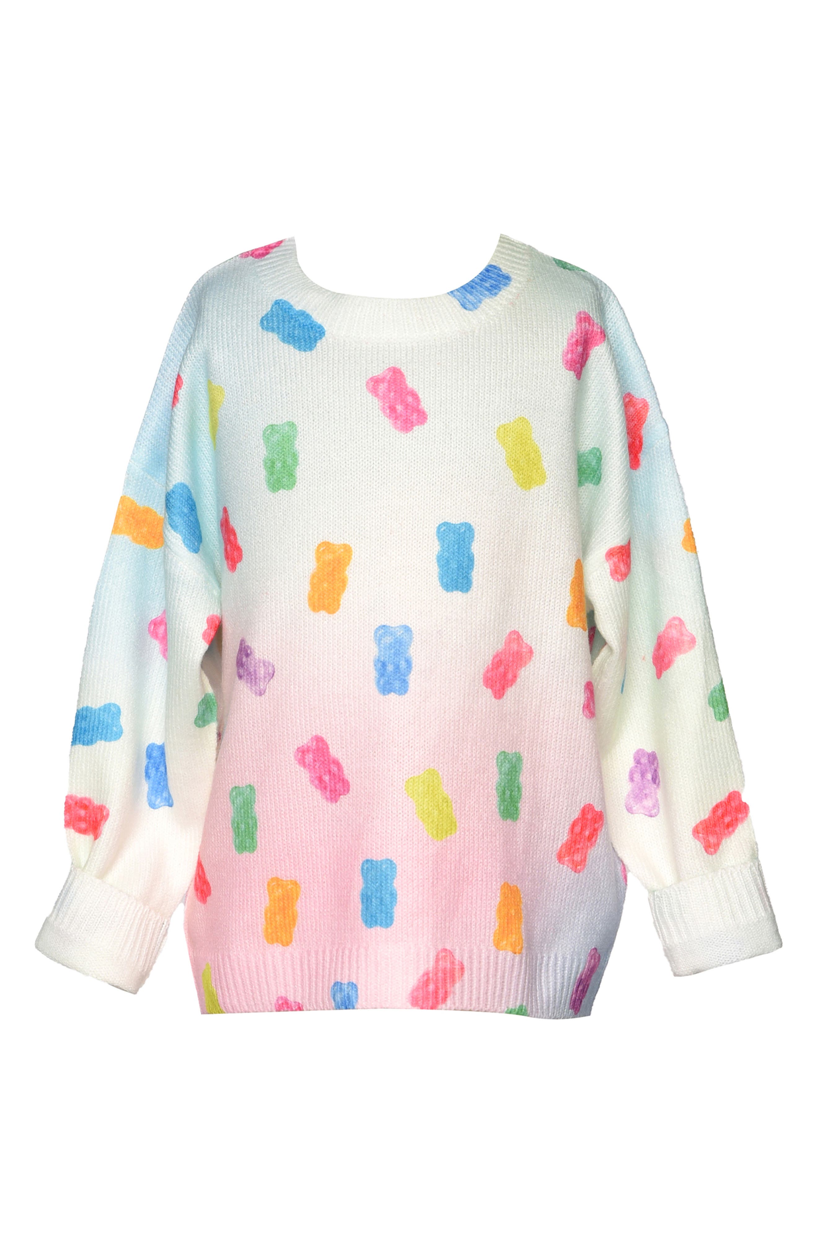 Truly Me Kids' Gummy Bears Print Sweater in Blue Multi 