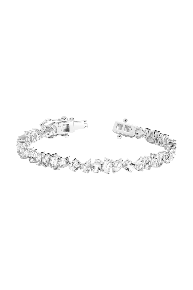 Lab Grown White Sapphire Mixed Shape Tennis Bracelet, Main, color, White Gold Vermeil