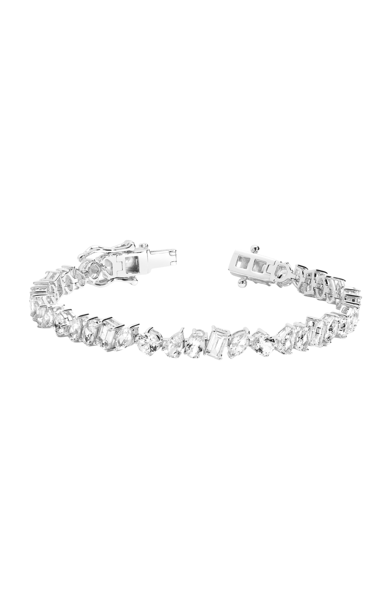 Aurate New York Lab Grown White Sapphire Mixed Shape Tennis Bracelet, Main, color, White Vermeil