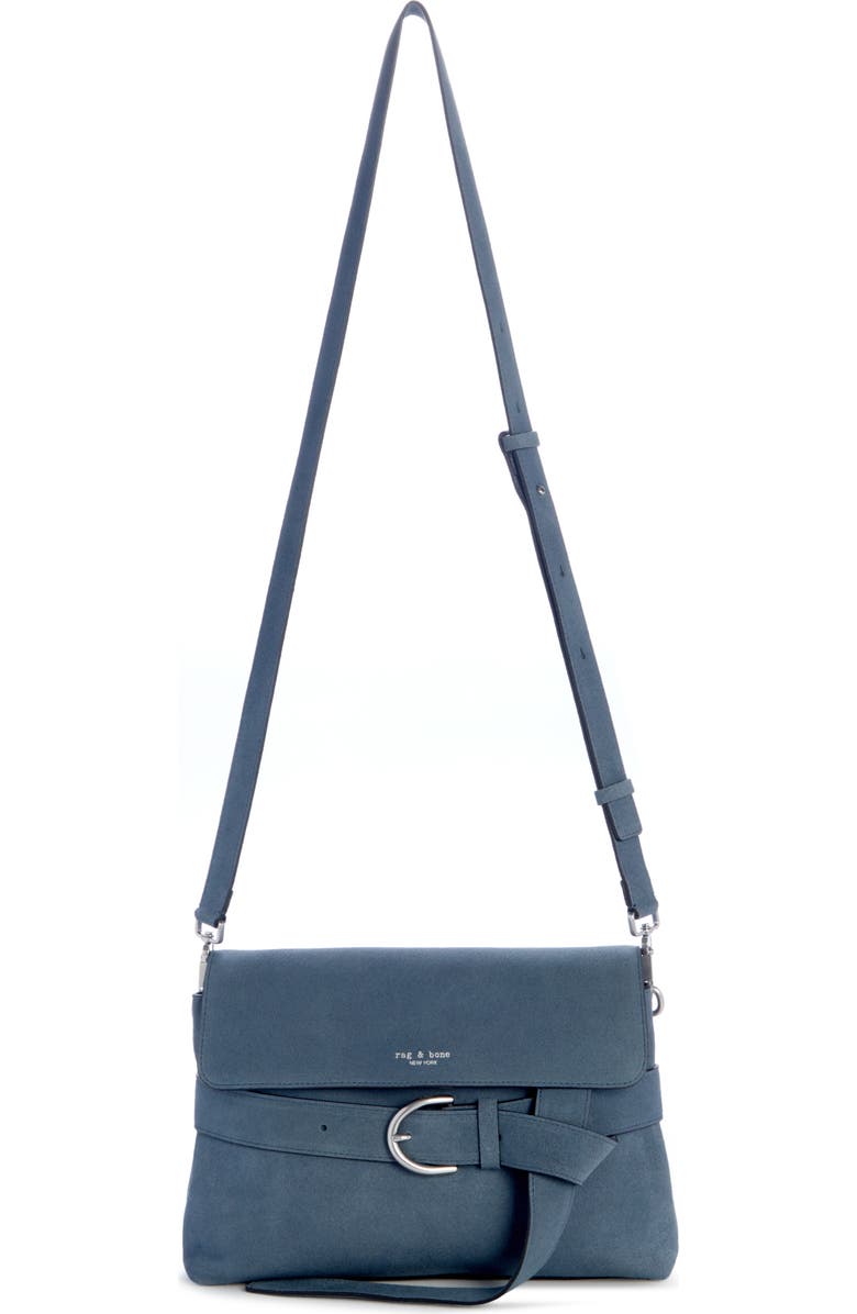 rag & bone Lexington Flap Suede Crossbody Bag, Main, color, Denim Blue