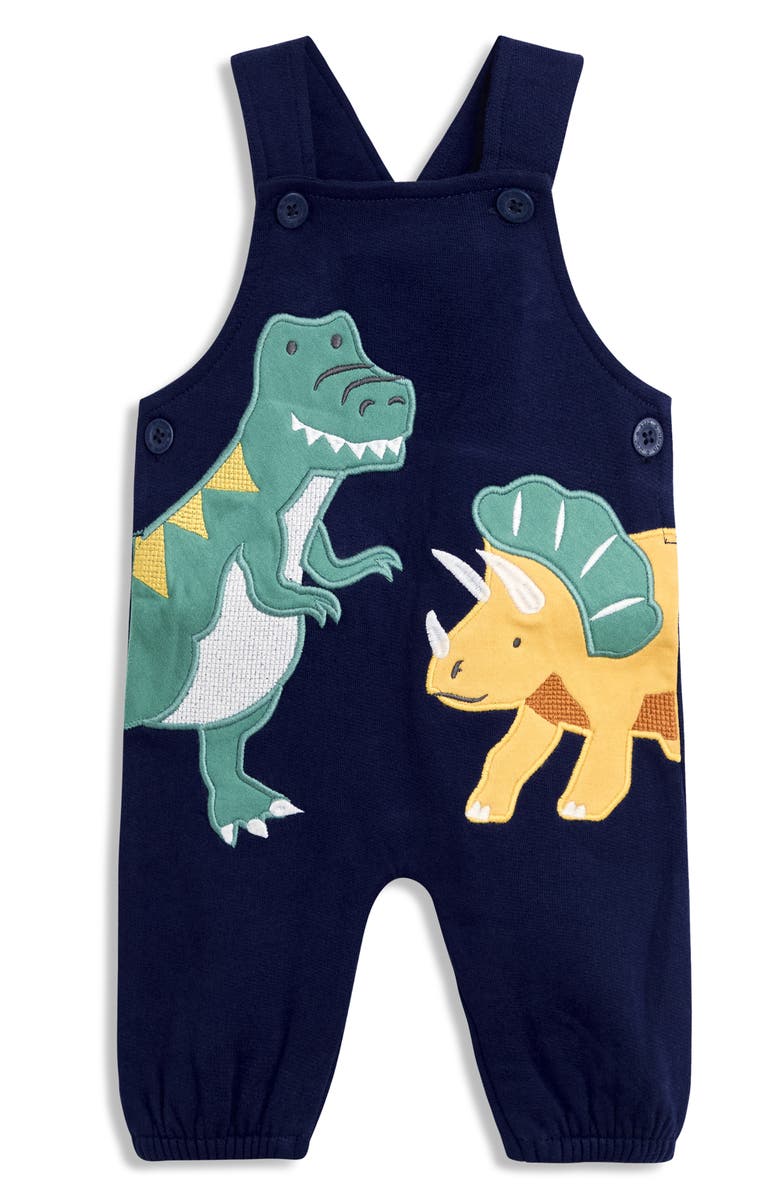 JOJO MAMAN BEBE Stripe T-Shirt & Dinosaur Appliqué Overalls Set, Alternate, color, Navy