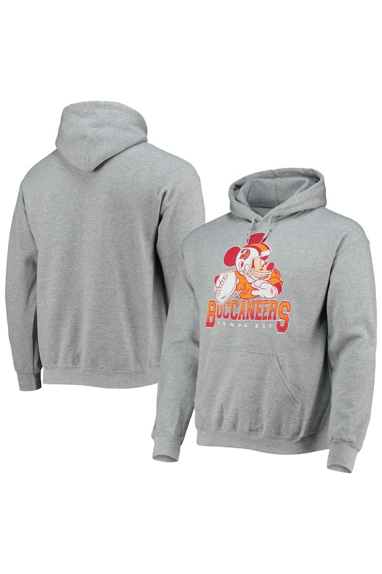 Men's Junk Food Heathered Gray Tampa Bay Buccaneers Disney Mickey Quarterback Pullover Hoodie, Main, color, Heather Gray