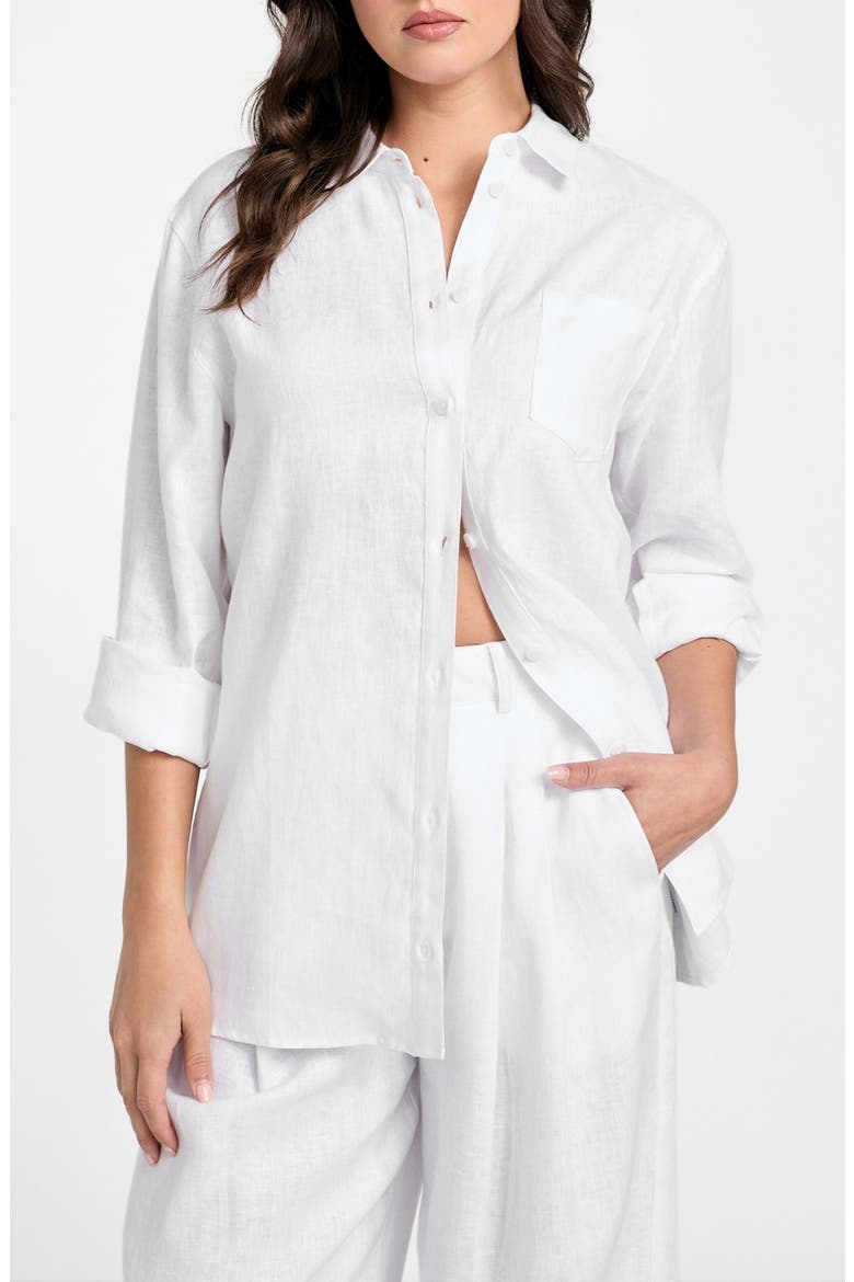 Gen Linen Button-Up Shirt, Main, color, PURE WHITE