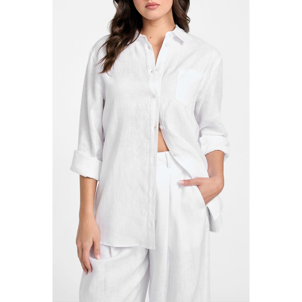 Guess Gen Linen Button-up Shirt In White