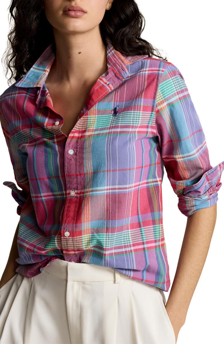 Polo Ralph Lauren Plaid Cotton Button-Up Shirt, Main, color, 