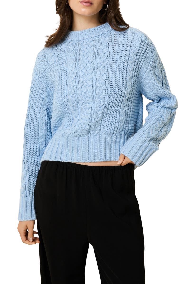 Solid & Striped The Cora Mixed Cable Cotton Blend Shrunken Sweater, Main, color, 