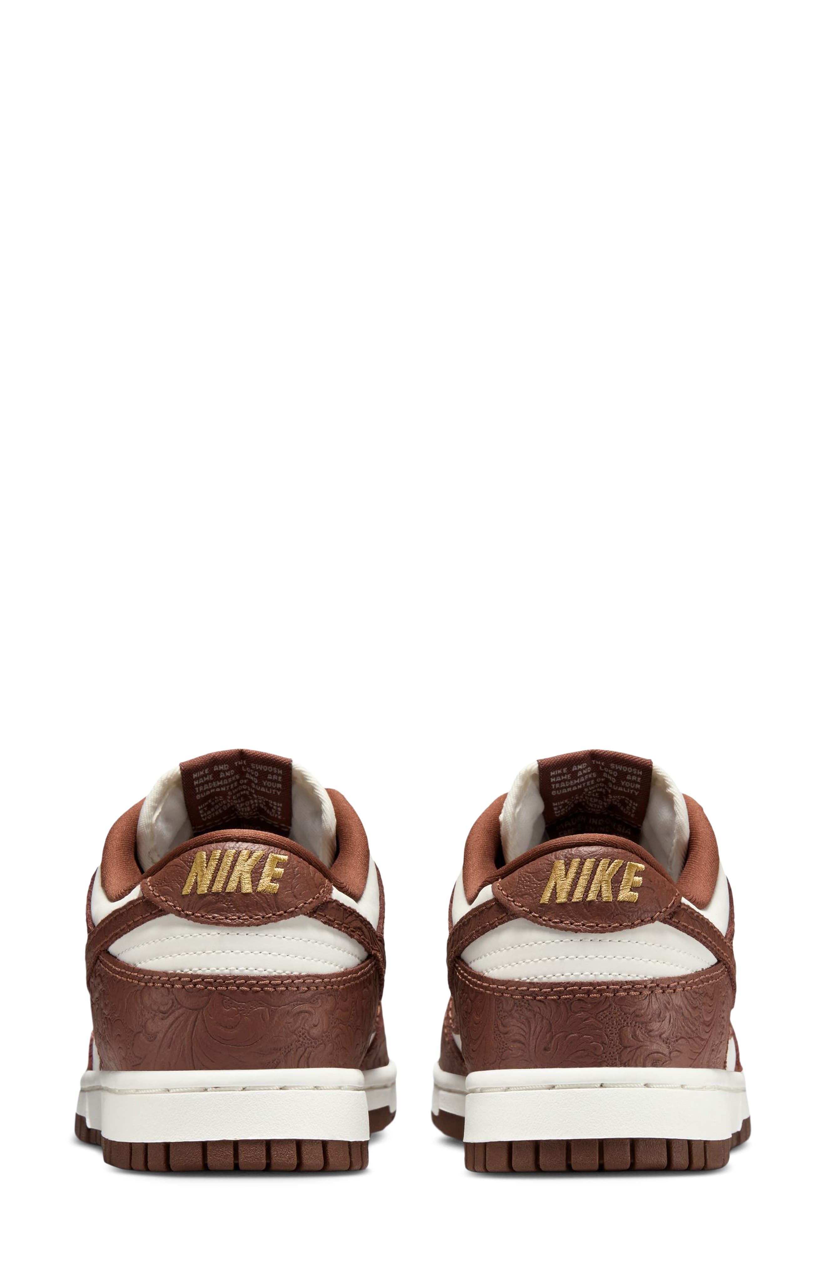 Nike Dunk Low Basketball Sneaker, Alternate, color, Sail/ Fauna Brown/ Gold