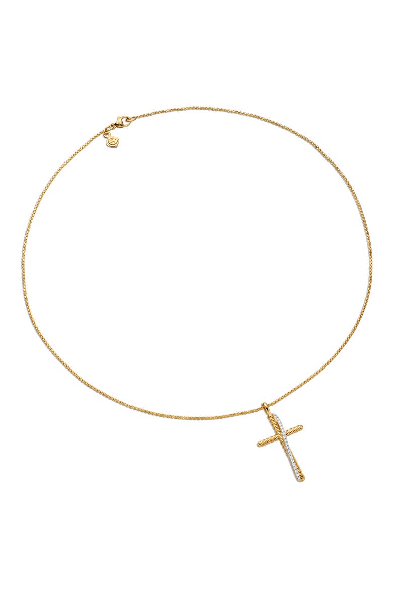 Crossover Cross Necklace in 18K Yellow Gold with Pavé Diamonds, Alternate, color, DIAMOND
