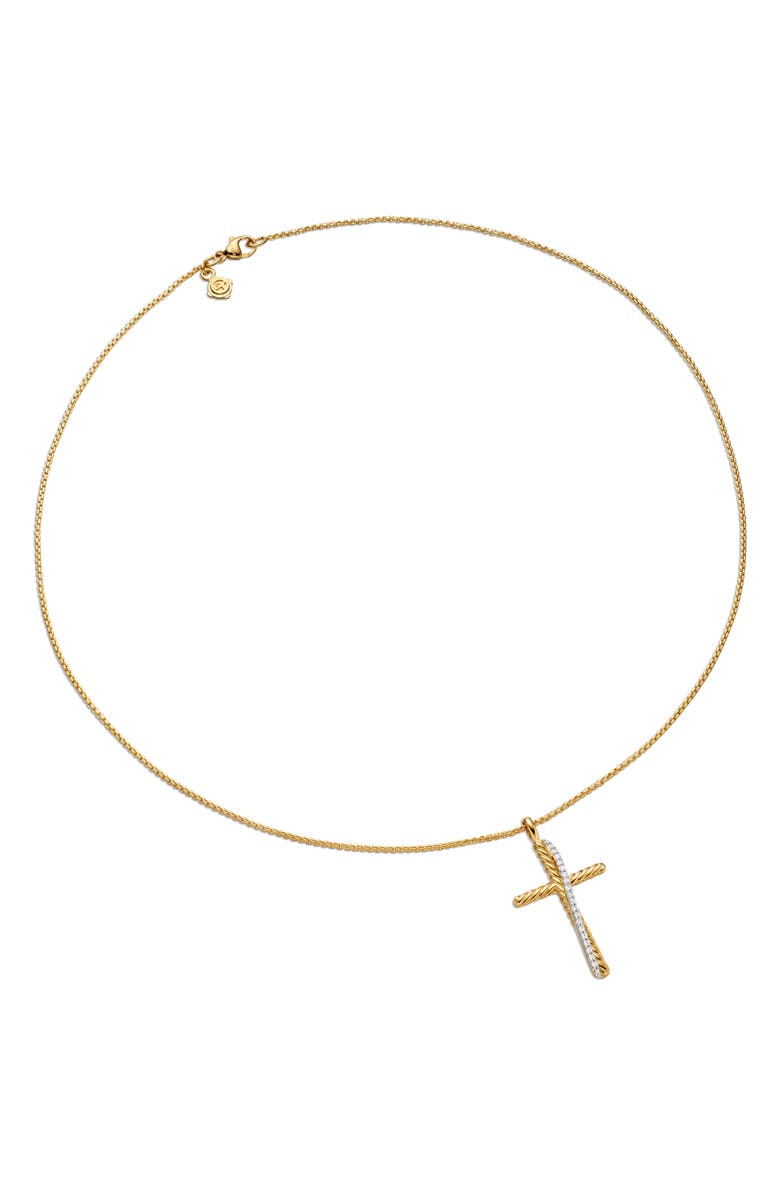 David Yurman Crossover Cross Necklace in 18K Yellow Gold with Pavé Diamonds, Alternate, color, 