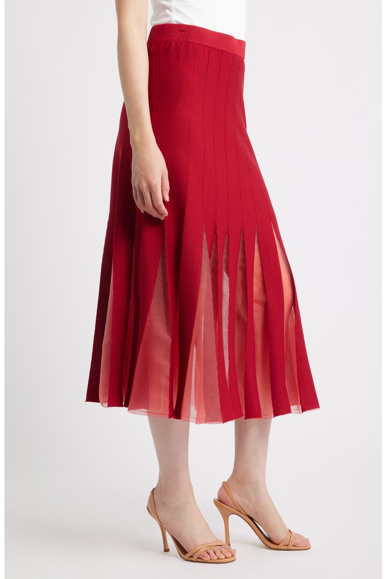 Sheer Panel A-Line Midi Skirt, Alternate, color, SCARLET RED