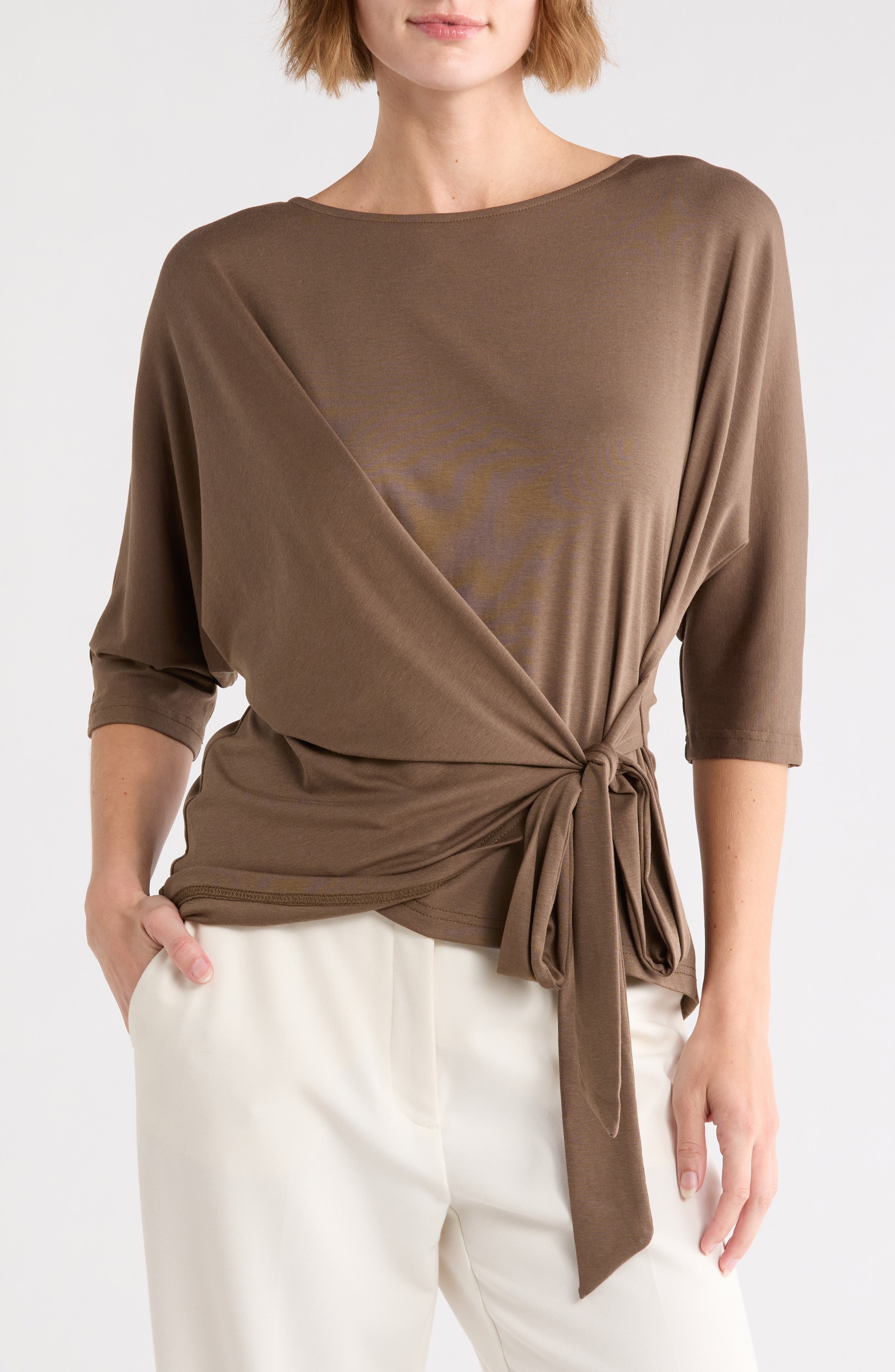 Side Tie Three-Quarter Sleeve Top
