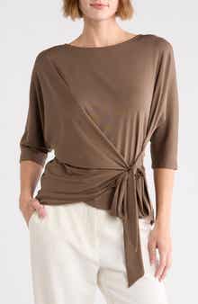 Side Tie Three-Quarter Sleeve Top