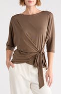 Renee C Side Tie Three-Quarter Sleeve Top