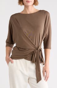 Renee C Side Tie Three-Quarter Sleeve Top