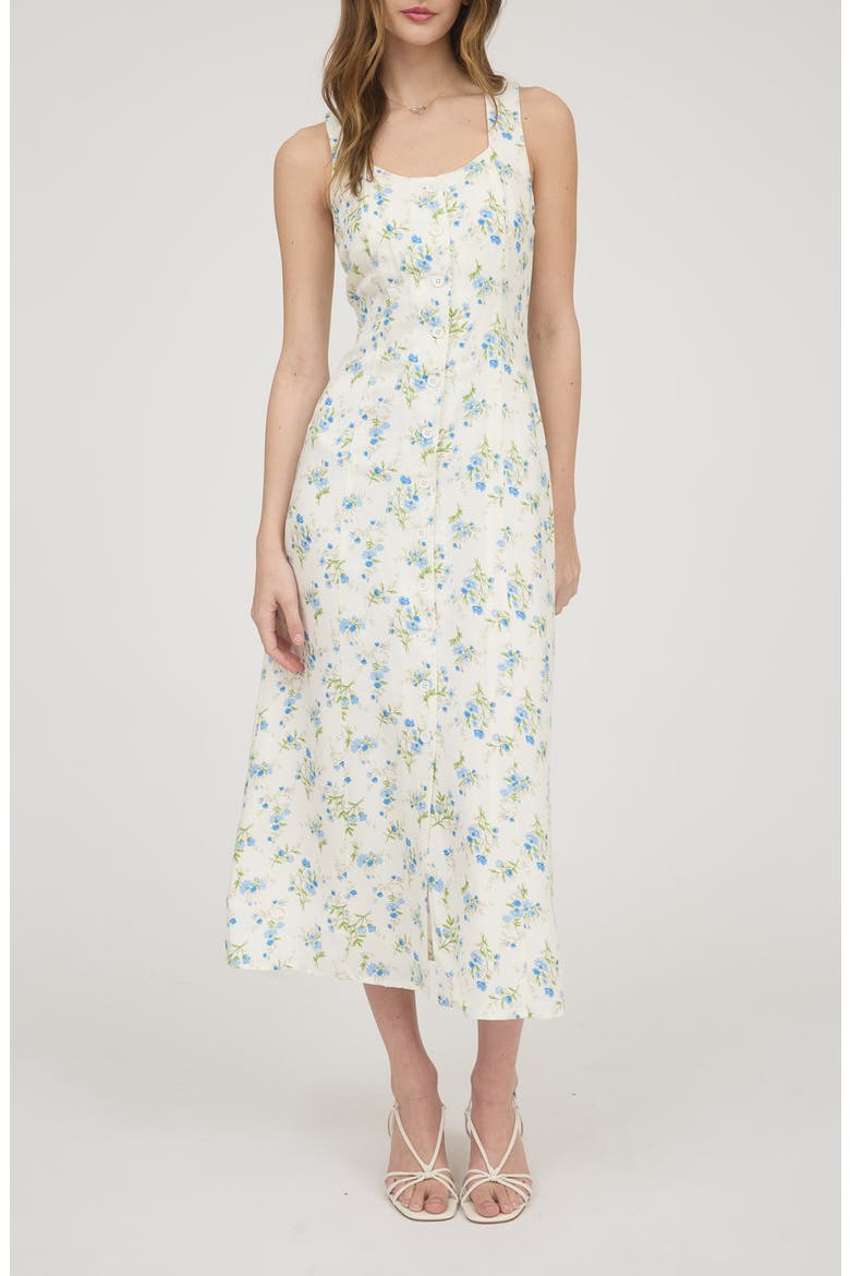 Floral Sleeveless Button Front Midi Dress, Main, color, IVORY MULTI