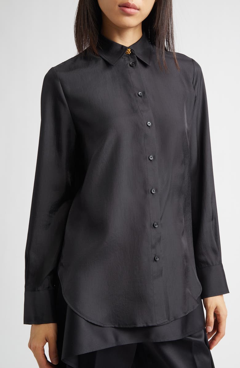 EENK Classic Satin Button-Up Shirt, Alternate, color, Black Polyester