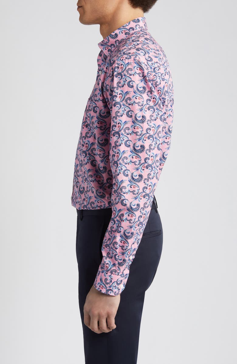 Johnston & Murphy Paisley Print Cotton Button-Up Shirt, Alternate, color, Pink