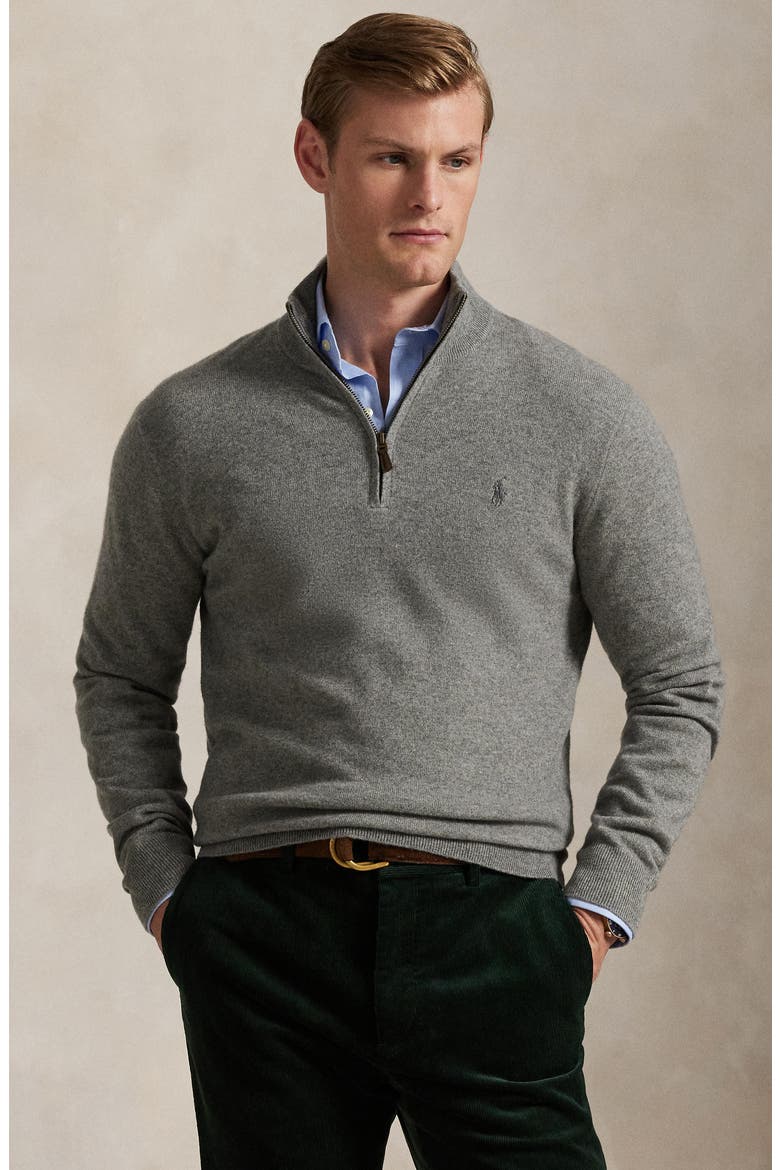 Regular Fit Wool Quarter Zip Sweater, Alternate, color, FAWN GREY HEATHER