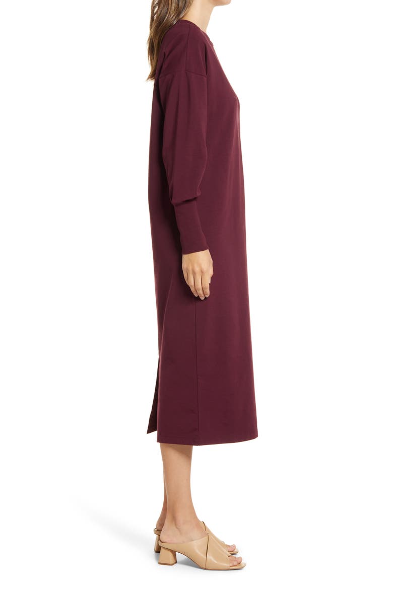 Dolman Long Sleeve Stretch Cotton Midi Dress, Alternate, color, BURGUNDY STEM