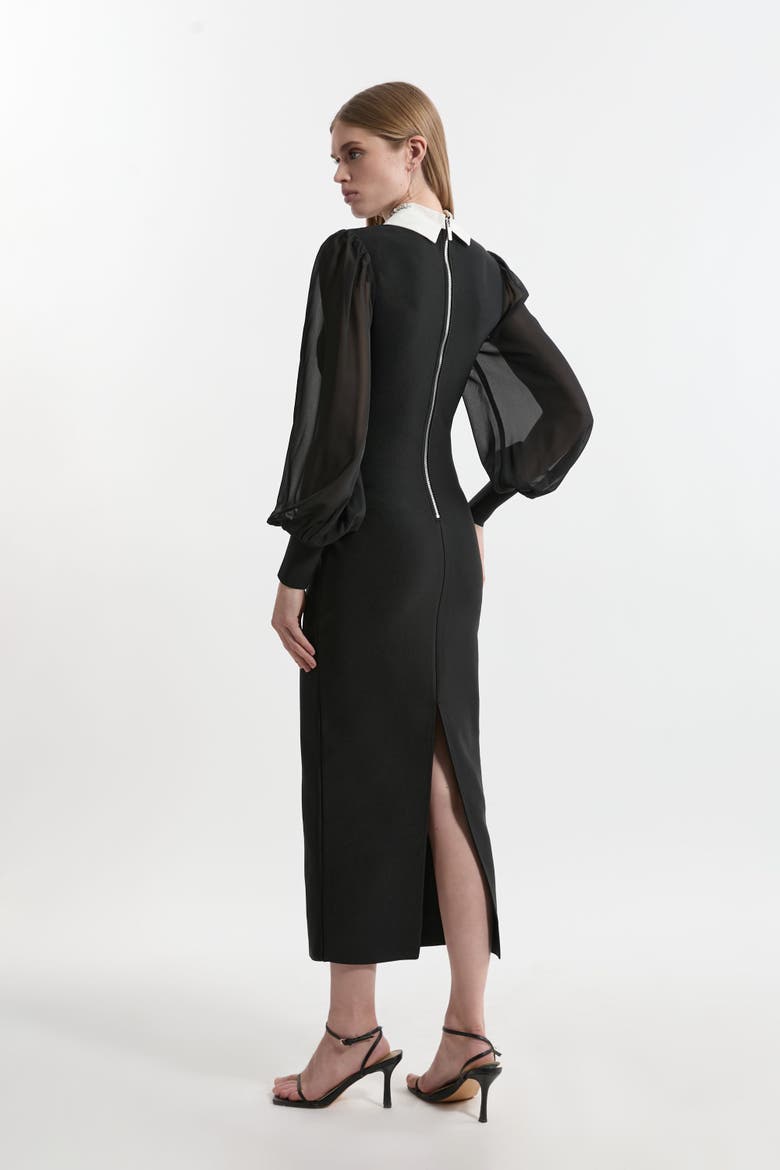 Embellished Collar Knit Midi Dress, Alternate, color, Black