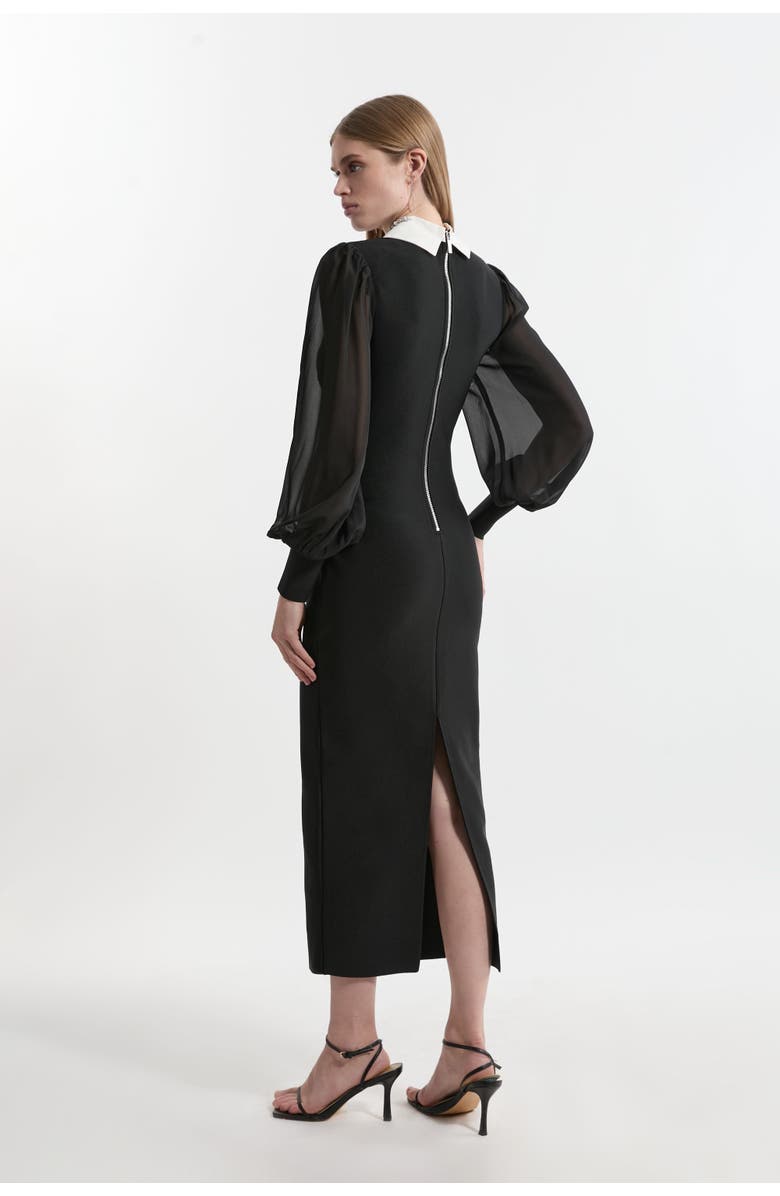 Karen Millen Knit Midi Dress With Sheer Sleeve, Alternate, color, Black