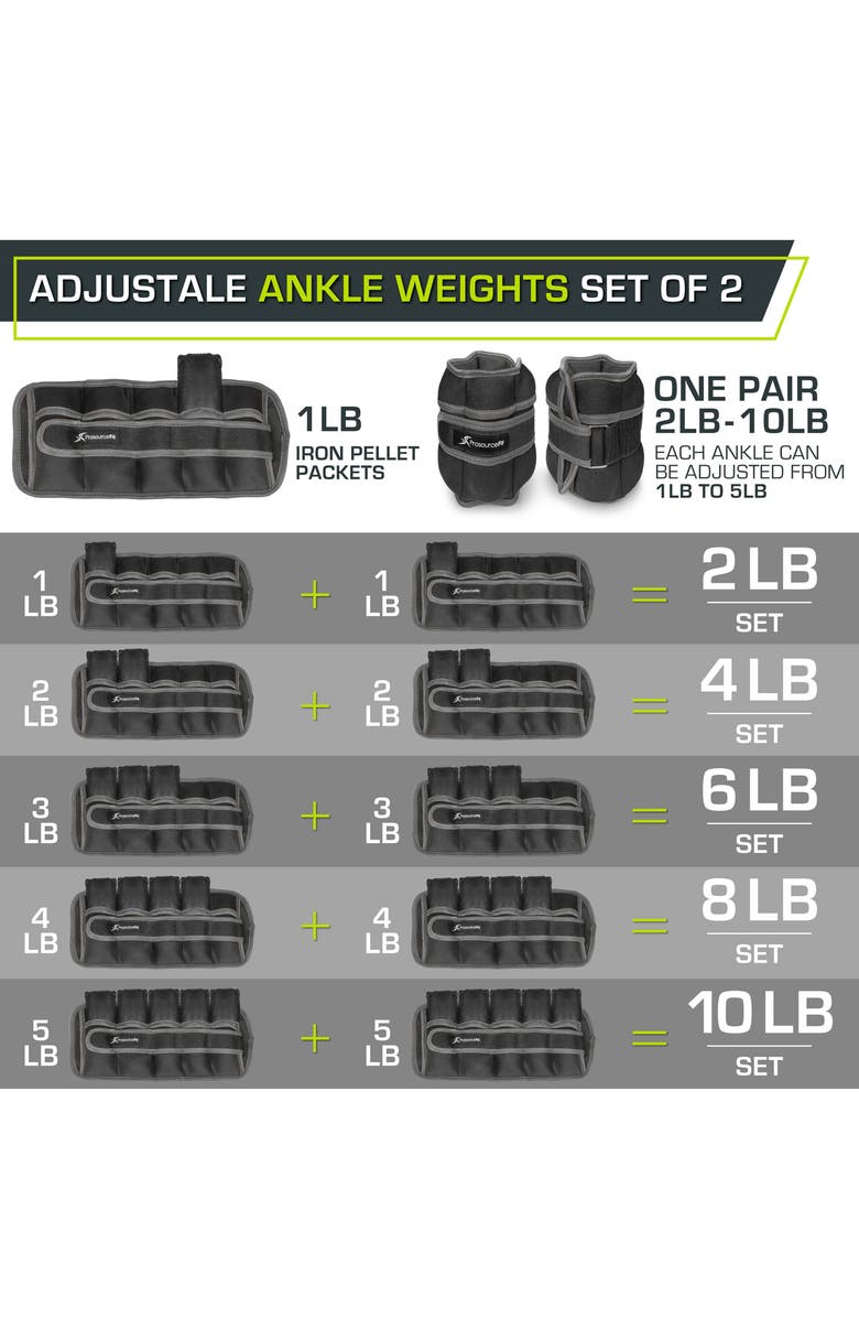 ProsourceFit Adjustable Ankle Weights, Alternate, color, 5 Lb