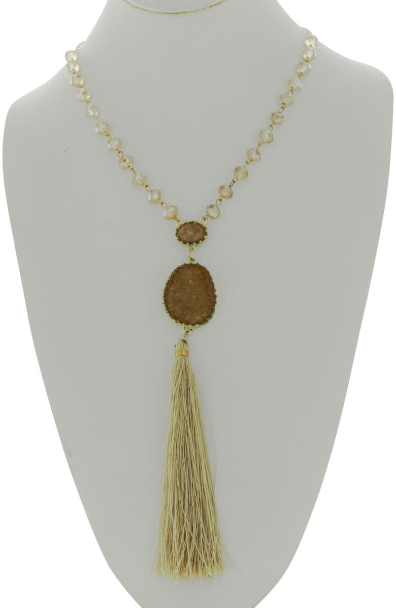 OLIVIA WELLES Druzy Tassel Necklace, Alternate, color, Gold