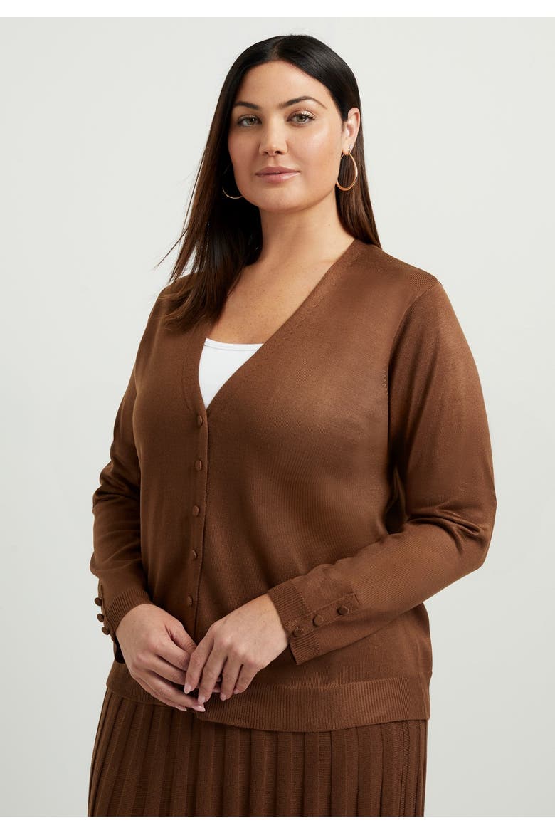 Button-Sleeve Cardigan, Alternate, color, COCOA BROWN