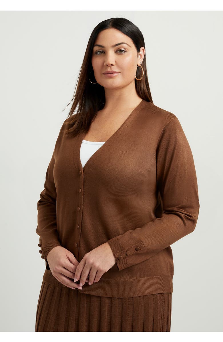 June + Vie Button-Sleeve Cardigan, Alternate, color, Cocoa Brown