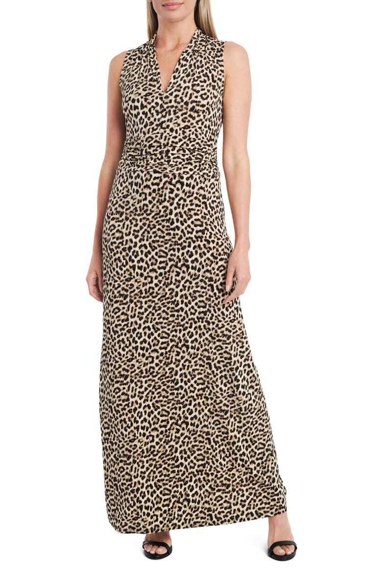 Nouveau Leopard Jersey Maxi Dress, Main, color, RICH BLACK