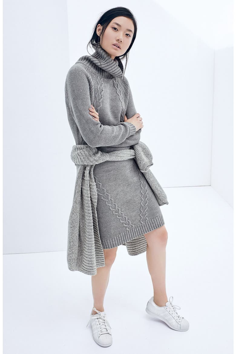 Cable Knit Sweater Dress, Main, color, HEATHER GREY